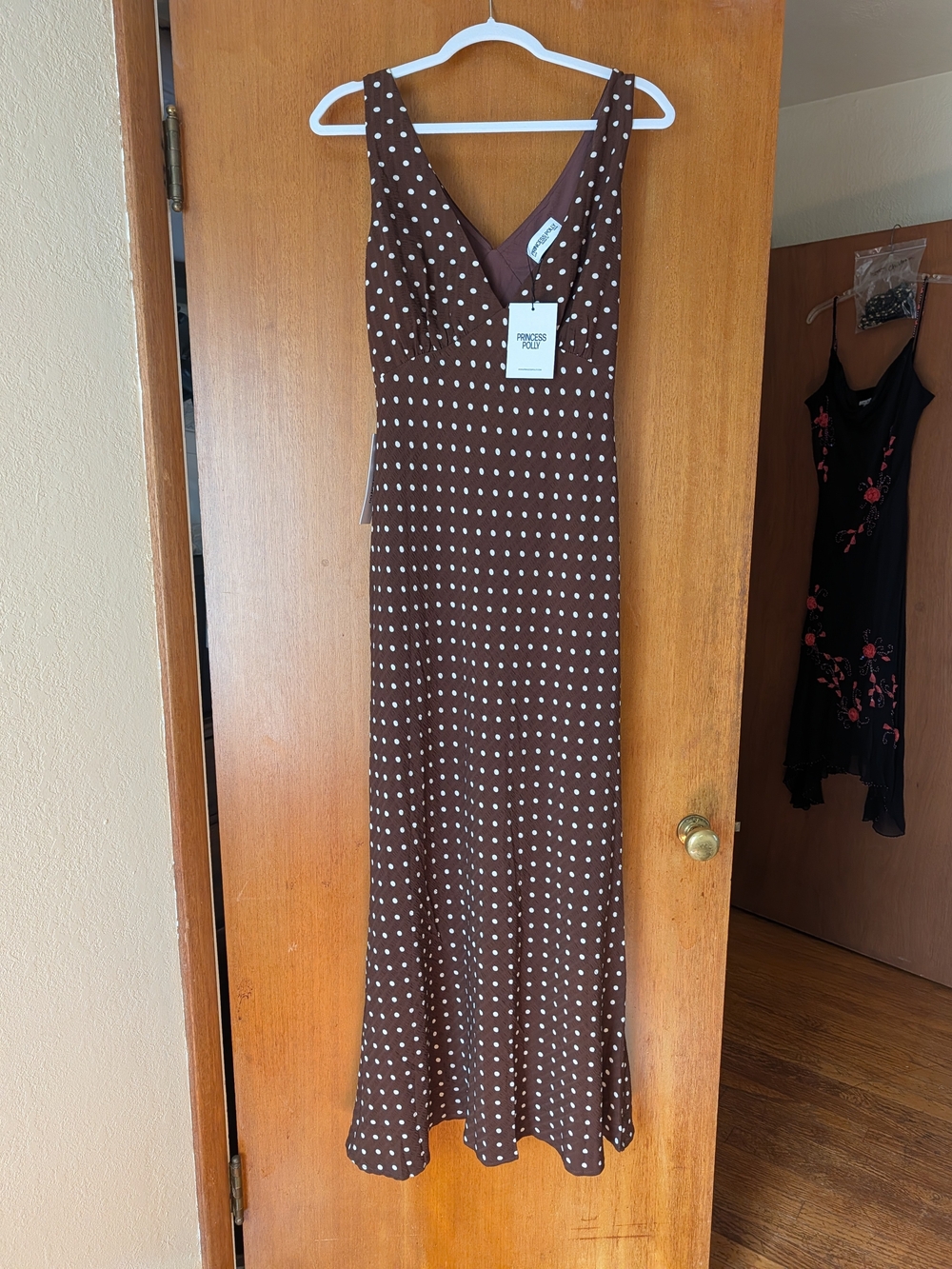 NWT Princess Polly Nellie Brown and White Polka Dot V-Neck Maxi Dress